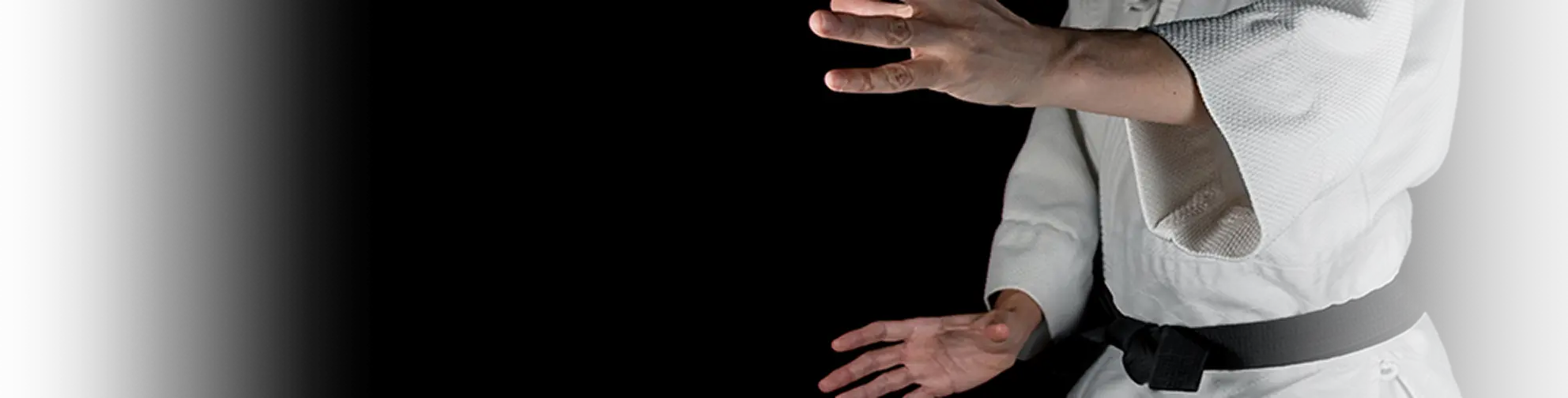 構えを取る黒帯の稽古者